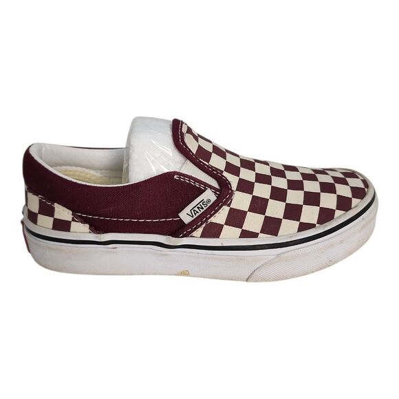 Vans Kid's Shoes Size 1 M Maroon Red White Checkered Slides Slip-On Canvas - Picture 1 of 8